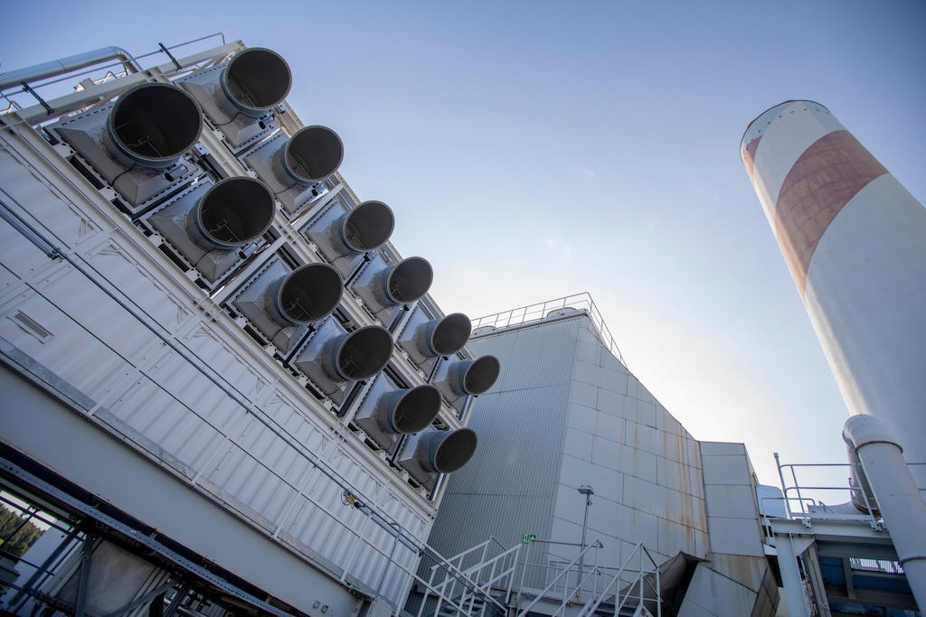 Direct Air Capture fans on the roof of a garbage incinerator in Hinwil outside Zurich.