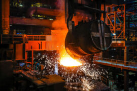 Steel production in the steel mill at ThyssenKrupp Steel Europe, Duisburg, Germany. Credit: Agencja Fotograficzna Caro / Alamy Stock Photo.