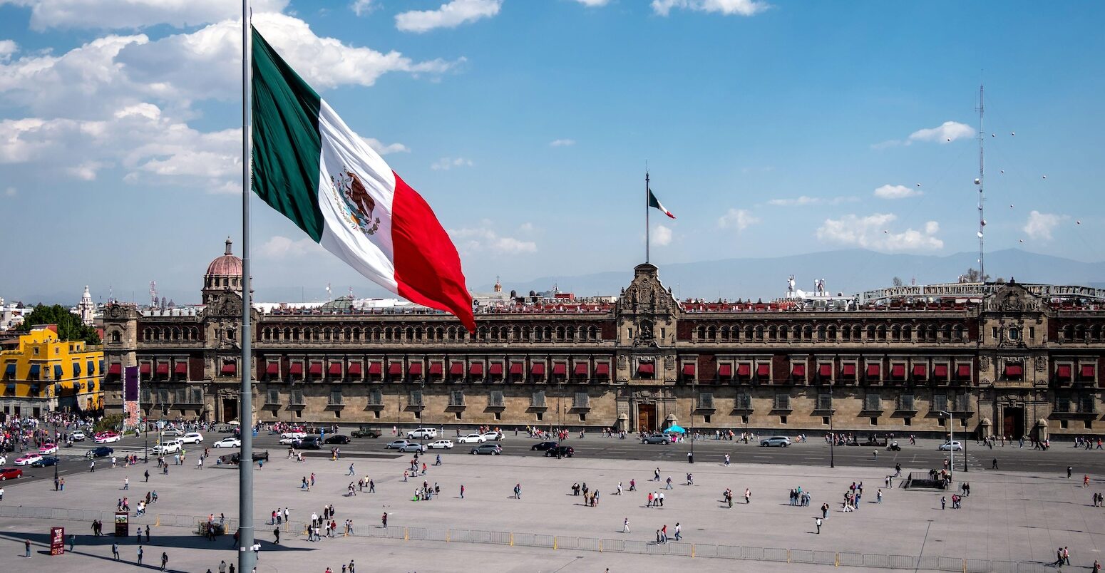 National Palace building at Plaza de la Constitucion in Mexico City, Mexico. Credit: R.M. Nunes / Alamy Stock Photo.