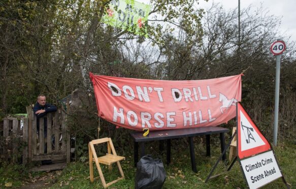 An environmental protection camp near the planned site for new oil wells at Horse Hill in Surrey, UK.