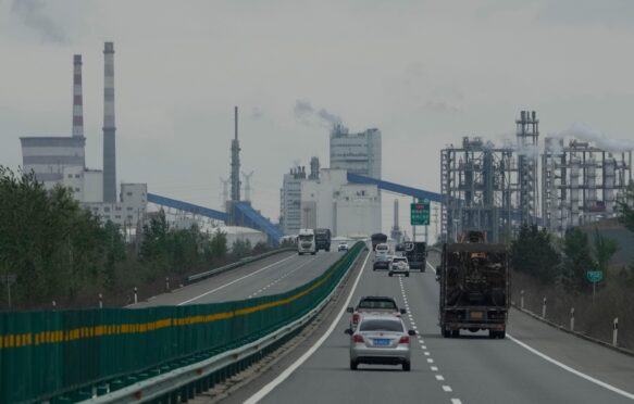 Cars move along a highway in China's coal-producing Shanxi province.