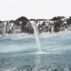 Snowmelt waterfall pouring over cliffs into ocean, Antarctic Peninsula, Weddell Sea, Antarctica.