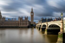 Westminster Bridge and The Houses of Parliament, London, UK.