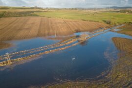 Flooded fields in Aberdeenshire, Scotland in December 2023.