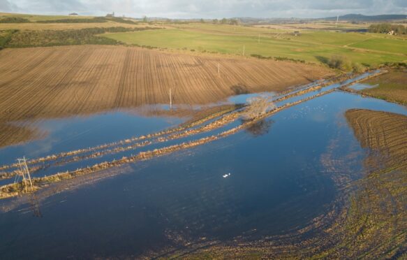 Flooded fields in Aberdeenshire, Scotland in December 2023.