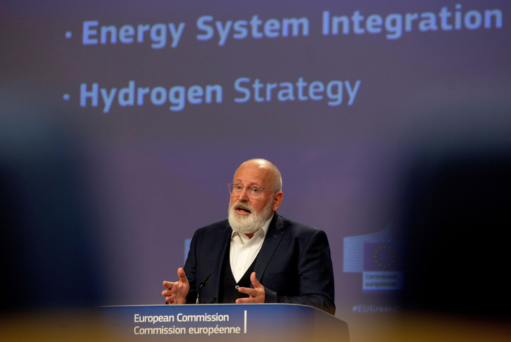 European Commissioner for European Green Deal Frans Timmermans speaks during a news conference at the European Commission headquarters.