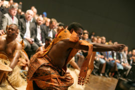 Representatives from Fiji perform a traditional ceremony, known as the Qaloqalovi, to open the meeting.