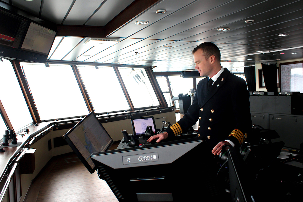 Captain William Whatley on the bridge of the Sir David Attenborough. 