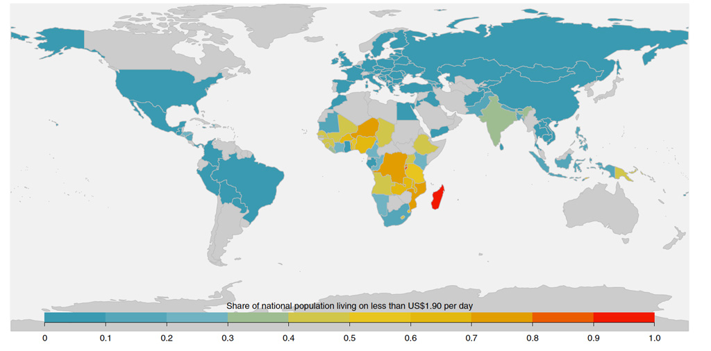 National population shares living below the extreme poverty line