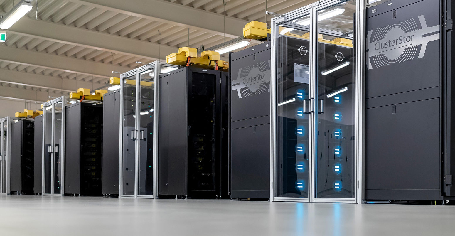 Computer cabinets located in the German Climate Computing Centre which form the supercomputer "Mistral". Credit: Felix König/dpa/Alamy Live News