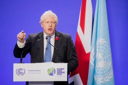 UK Prime Minister, Boris Johnson, speaks during a press conference at COP26 in Glasgow