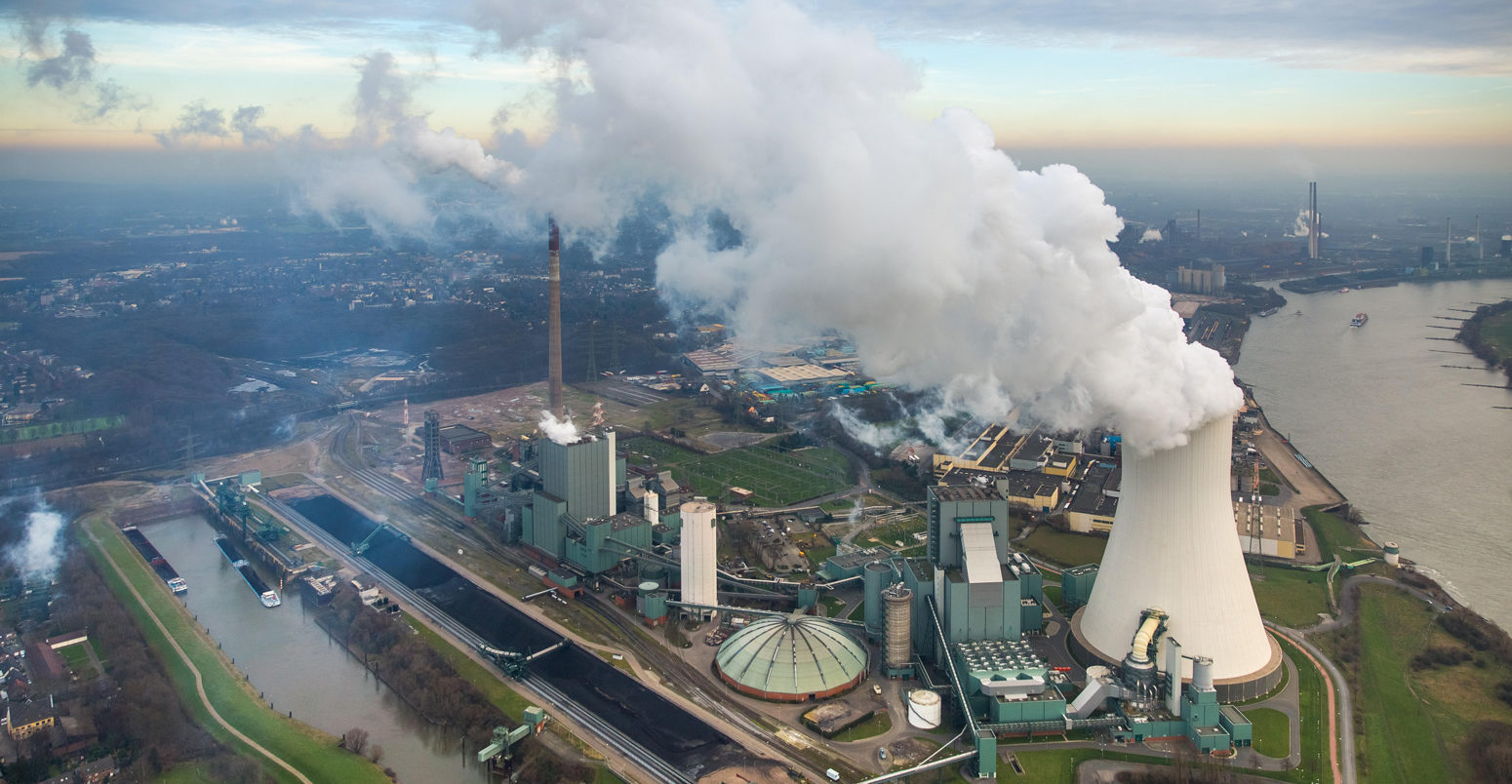 Aerial view of coal power station at Walsum am Rhein, Germany.