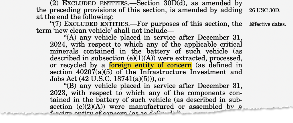 Inflation reduction act text mentioning foreign entity of concern