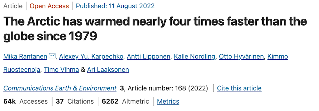 The Arctic has warmed nearly four times faster than the globe since 1979 screenshot