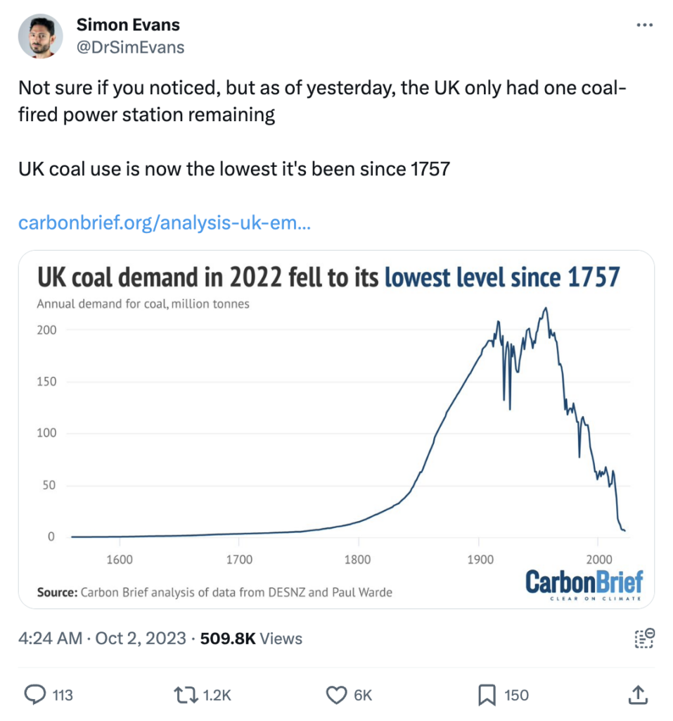 Dr Simon Evans on X: Not sure if you noticed, but as of yesterday, the UK only had one coal-fired power station remaining